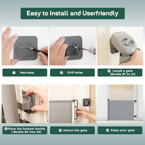 THE LYCHEE TREE Retractable Stair Gate Extend up to 55” wide, 33.86” Tall with Drilling and Non-Drilling Accessories, Baby Gate One Handed Silent Operation Grey Dog Gate for Stairways/Indoor/Outdoor - Image 3