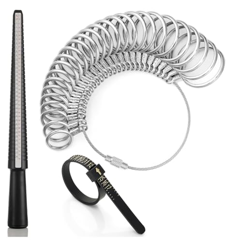 Jrudjsnhhty Kit d'outils de mesure de baguier en plastique, ruban réutilisable de taille de doigt de 1 à 17, taille des bagues américaines, avec demi-taille