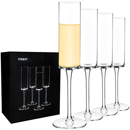 Champagnerflöten-Set aus 4 Kristall-Sektgläsern, mundgeblasen, 100 % bleifrei, für Sekt, Wein, Stielgläser, für Damen, Herren, Hochzeit, Weihnachten, Geburtstag Cover