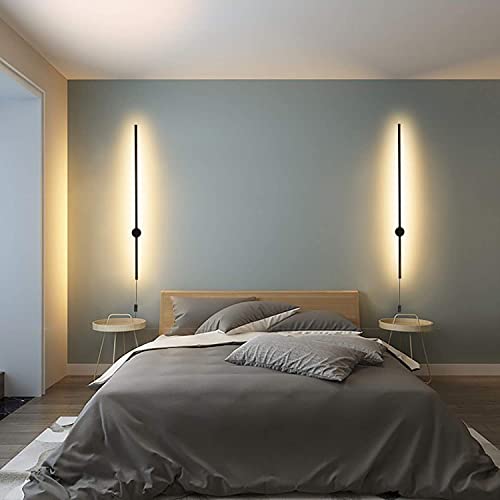 Image of Modern Plug in Wall Sconce Set of 2 LED Black Wall Lights with Plug in Cord On /Off Switch 39 3 /8 inches Warm White Wall Mounted Deco Lamp for Living Room Bedroom(2-Pack)