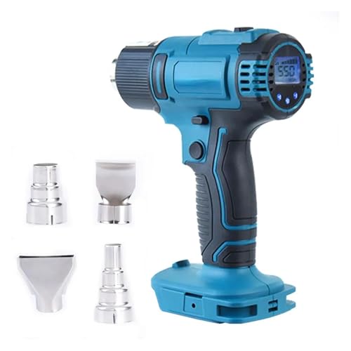 Electric Heat Gun Cordless 0-550? 2-Speed LED Temperature Display Hot Air Gun with 4/7 Nozzles (Color : 1 Battery Set 1) (Gun and 4 Tool)