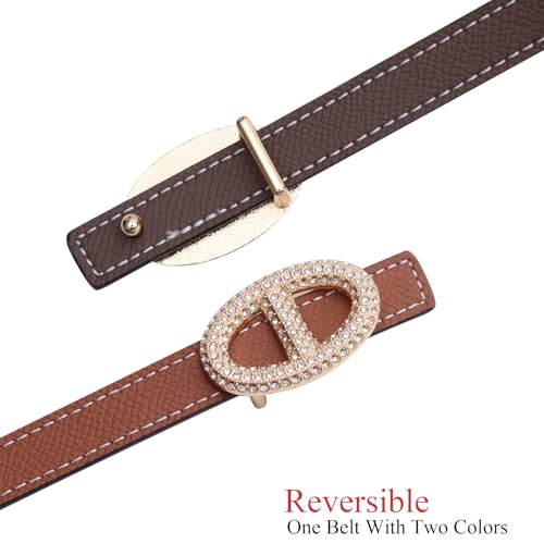 Women's Reversible Skinny Leather Belt with Gold Diamond Buckle For Jeans，Dresses and Coats2