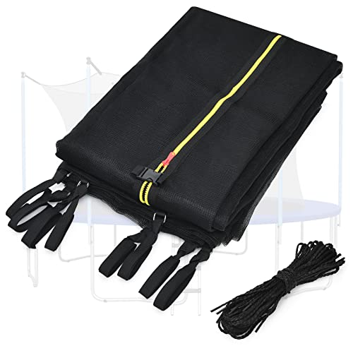 GOPLUS Filet de Sécurité pour Trampoline 427 CM, Filet de Trampoline 8 Poteaux, Résistant aux UV, Double Fermeture Éclair, Modèle Bord Intérieur, Noir