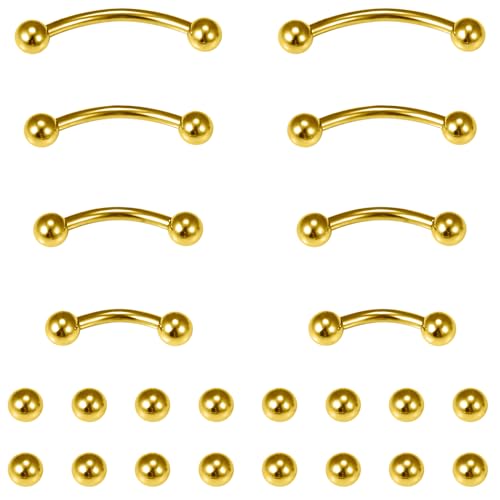 Dyknasz 16G Eyebrow Piercing Jewelry Stainless Steel Vertical Labret Lip Jewelry Curved Barbell Rook Piercing Jewelry Small Belly Button Ring for Women Men Gold-Tone