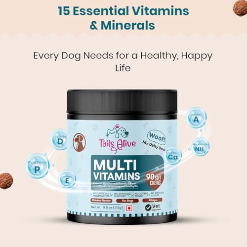 Image of 15-in-1 Multivitamin Soft Chew Supplements for Dogs | Daily Vitamins & Minerals for Immunity, Energy & Growth | Cold-Pressed, Vet Approved | Chicken Flavour | For All Breeds - 90 Soft Chews