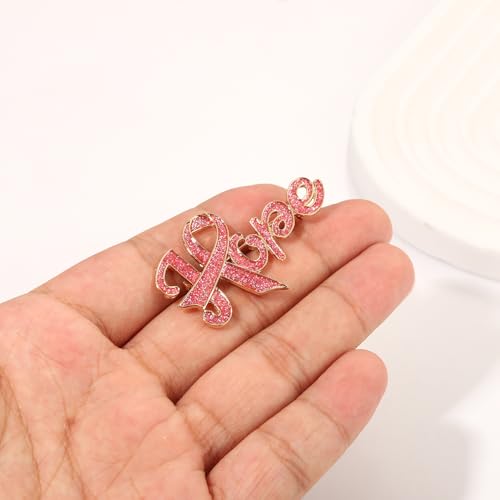 Image of Breast Cancer Awareness Pink Rhinestone Ribbon Pin - Faith Believe Women's Brooch, Survivor Lapel Pin for Cancer Month - Merchandise Accessories Decor