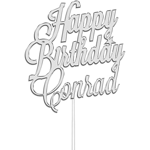 Personalised Happy Birthday Cake Topper | Personalised Any Name & Any Age Acrylic Cake Topper by KreateSquare | Happy Birthday Acrylic Cake Topper - Silver Cover