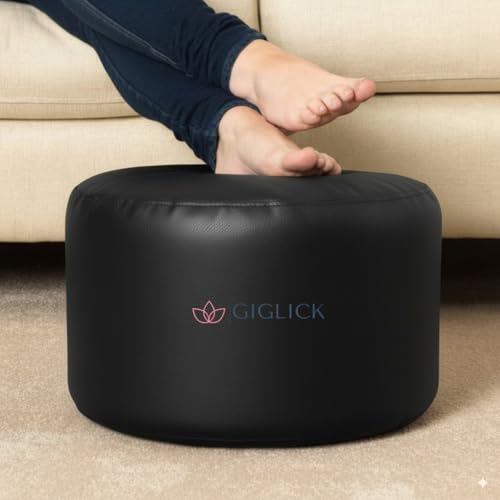 Image of 4XL Bean Bag Cover with Foot Stool & Cushion Cover | Premium PVC Leatherette | Double Stitched | 6 Months Warranty (Beans Required) Color- (Black)