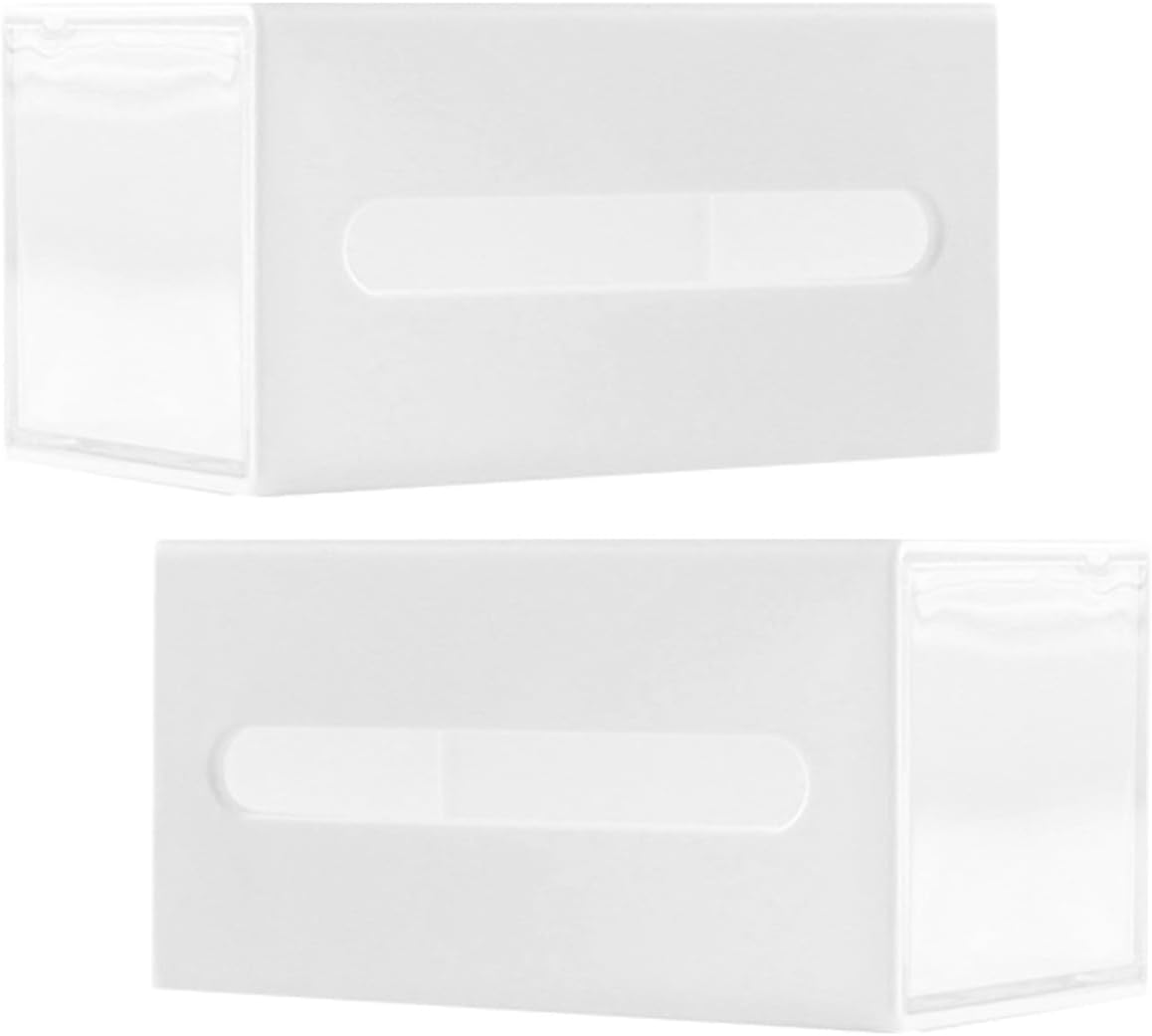 2pcs Self-adhesive Wall Mounted Drawer Organizer Box for Bathroom Cotton Pads and Accessories Storage, White Compact Plastic Vanity Organizer for Home Use