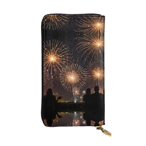Portefeuille long en cuir feux d'artifice de 19 cm avec grand porte-cartes de crédit voyage