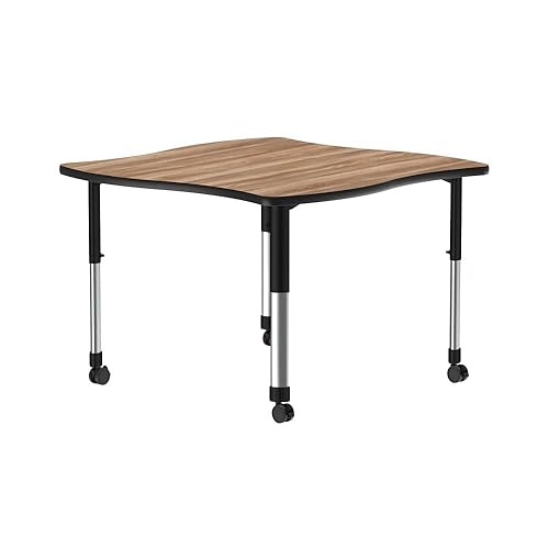 Correll Mesa de aula colaborativa de 42 x 42 pulgadas, altura ajustable (25 a 35) parte superior de Hickory colonial en forma de swerve HPL, banda