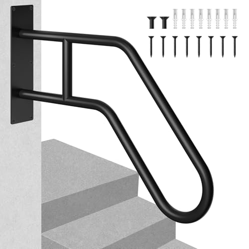 Ovshnrr Handrails for Outdoor Steps, Wall Mount Metal Hand Rail 1-3 Steps Non-Slip Safety U-Shape Grab Bars Handrails Stair Railing Indoor for Kids, Pregnant Women, Elderly, Disabled