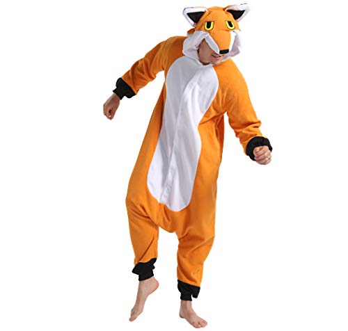 Dressfan Animal Fox Onesie Fox Costume Cosplay Costume Fox Pajamas One Piece Sleepwear Orange For Unisex Adults Teens Kids #TOP1