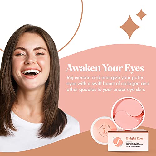 Rose Golden Under Eye Collagen Gel Mask - Bright Eyes Anti Aging Treatment For Dark Circles, Puffy Eyes, Bags, Fine Lines - 30 Pairs (60 Total Rose Gold Patches) #TOP7