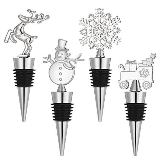 Christmas Wine Stopper Anniversary Party Favors Wine Beverage Bottle Stoppers Gift Set Bridal Shower Favors Baby Shower Decorations Xmas Gifts for Guests (Multi Silver,4)