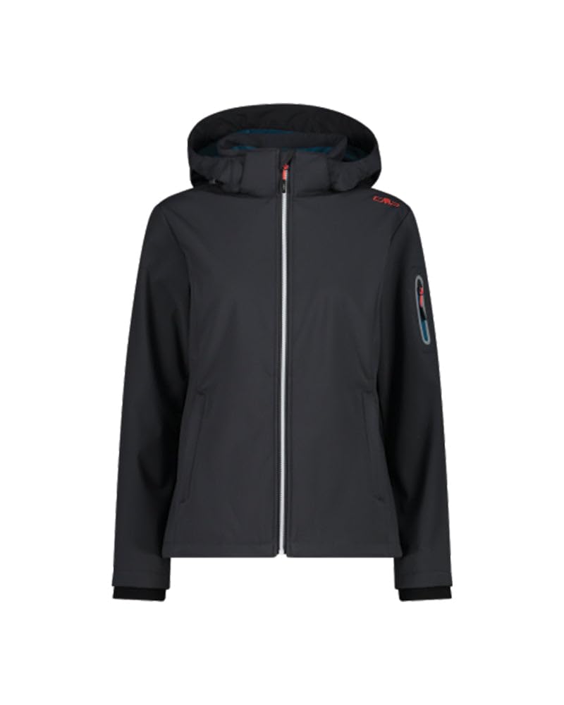 CMP Giacca In Softshell Da Donna Con Cappuccio Removibile, Nero 01, 44