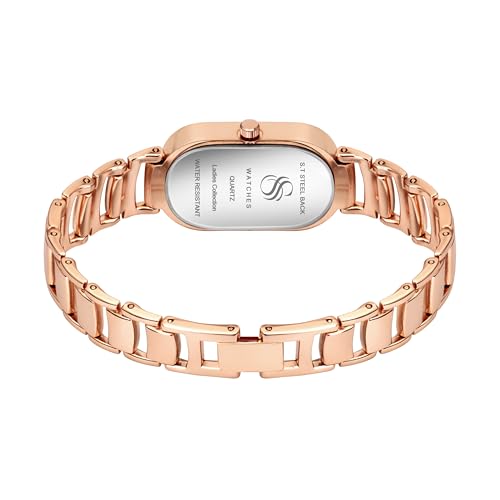 Image of Shocknshop Elegant Rectangular Ladies Rose Gold Analog Metal Strap Solid Link Strap Watch for Woman -WCH176