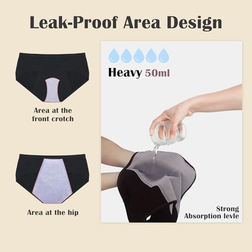 Image of Incontinence Underwear for Women, Heavy Flow Cotton Period Panties, Mid-Rise Postpartum Leakproof Underwear Washable 3 Pack, Small