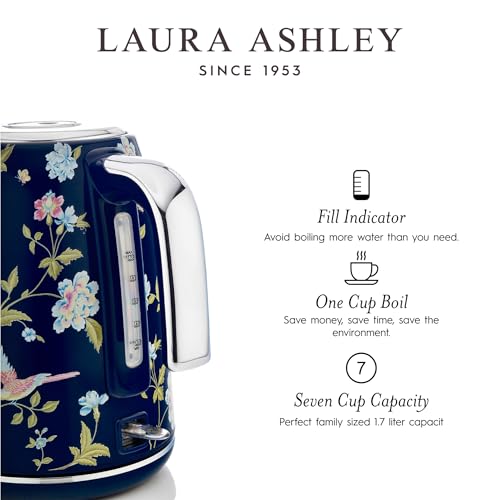 Laura Ashley Stainless Steel Electric Kettle 1.7 Liter - 1500W Rapid Boil Electric Kettles for Boiling Water - Electric Tea Kettles Automatic Shut Off - Overheat & Boil Dry Protection Jug Kettle