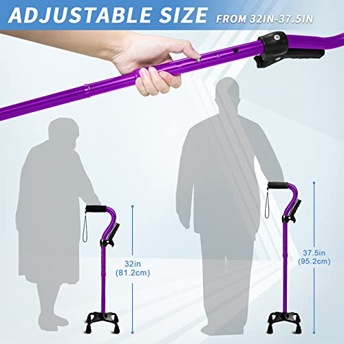 Adjustable Walking Cane For Men & Women With 4-Pronged Base For Extra Stability - Foldable Cane For Seniors With Foam Padded Offset Handle For Soft Grip & A Second Handle For Standing #TOP1