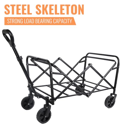 Bollerwagen Faltbar, 120L 120KG Belastbar Bollerwagen, 360° Geländeräder, 70 x 43 x 72cm Faltwagen Strandwagen mit 2 Getränkehalter 12cm Reifen für Camping Strand Einkaufen (Schwarz)