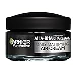 Garnier Pure Active AHA+BHA Charcoal Daily Mattifying Air Face Cream, 3 in 1 action, Hydrates + Controls Oil + Visibly Reduces Blemishes. Suitable for Sensitive Skin, Cruelty Free, Vegan, 50ml