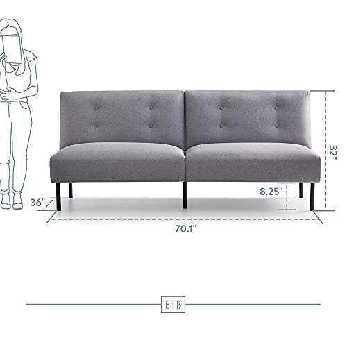 Edenbrook Gilman Futon - Futon Sofa Bed - Futon Couch - Small Futon - Living Room Furniture - Armless Sofa Bed Couch - Sleeper Sofa – Gray Linen Futon