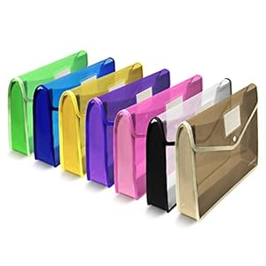 7 Pack B4 Plastic File Folders Waterproof Transparent Expandable File Folder – Purple&Pink&Yellow&Green&White&Blue&Black