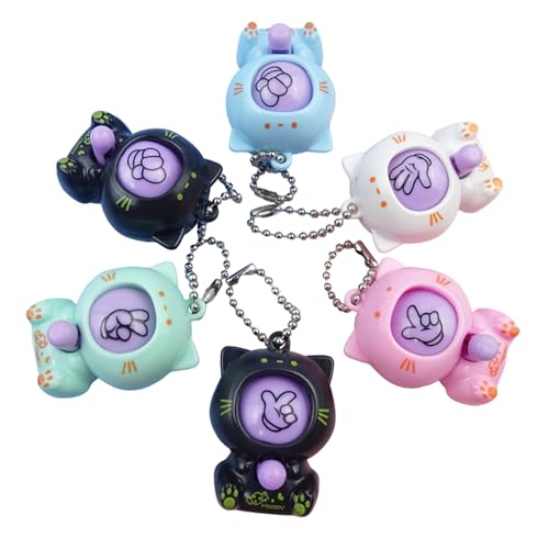 Dreuhuing 6 Animal Keychains, ni Rock Paper Scissors Toy Keychains, Funny Interactive Guessing Keychain, Cute Cat Keychain Charm, Cartoon Pendant Keyring Novelty Game, for Handbag, Car Decor