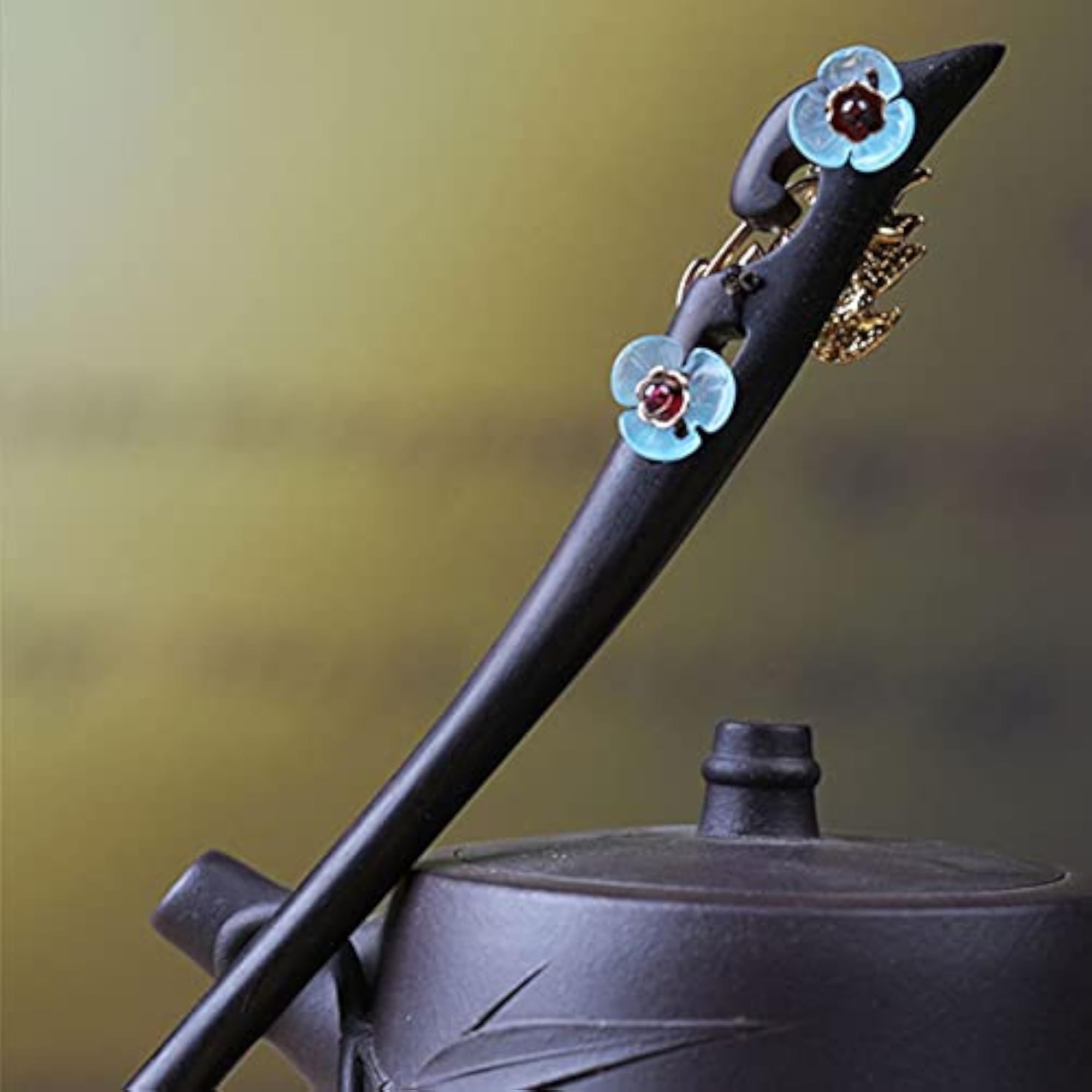Chinese Cloisonne Wooden Hair Stick, Elegant Bun Maker