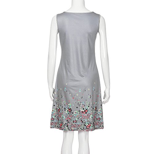 Baskuwish LDSKJ5483 Women'S Summer Sleeveless Racerback Loose Swing Dress Floral Print Midi Dresses Gray thumb #4