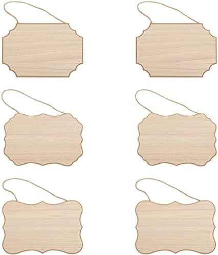 6-Pack of Unfinished MDF Hanging Wood Plaques for Crafts with Jute Rope, Blank 9 x 6 Inch Wooden Sign for DIY Painting, Art Projects, Home Decor, 3 Designs, 1/4 Inch Thick