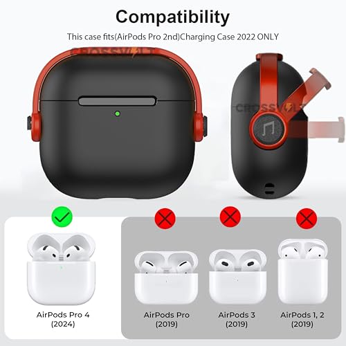 Image of Anti-Lost Lid Design Case Cover Shell for Airpods 4 Gen Case Cover 2024,Full Protection Case Cover Compatible with Airpods 4th Generation Case Cover with Carabiner RED