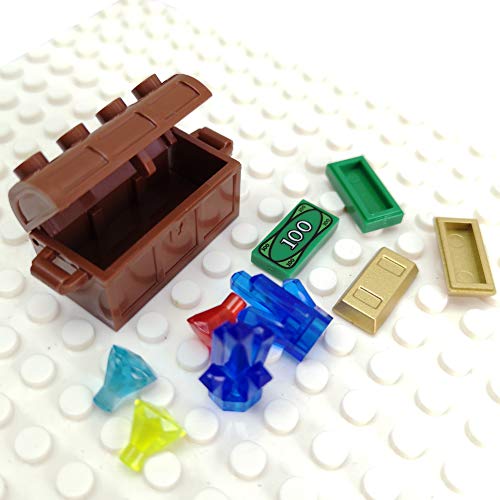ZHX Treasure Accessories Jewel Chest, Gems Diamonds, Bullion Gold Bar, Crystals, $100 Dollar Bill Cash Toy Pirate Building Blocks Set for Kids 5 6 7 8 Years Old