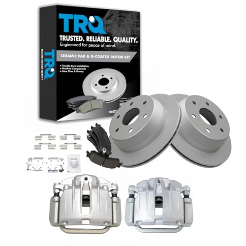 Image of TRQ Rear Brake Pad and Rotor Set Ceramic G Coated Vented Rotors Calipers