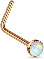 Vista 1 de Nose Stud Piercing 22 Gauge 14K Gold-Filled - Simple L-Shaped Nose Stud With White Opal - Unique Gold Nose Stud Pin - Handmade Body Jewelry for