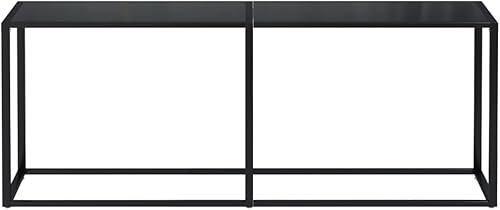 Miniatura 4 de vidaXL Mesa consola rectangular de vidrio templado en negro, para sala de estar, mesa auxiliar de acero con recubrimiento en polvo, mesa para Negro