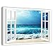Quadri L&C ITALIA Quadro Mare e Finestra 1 - Stampa su Tela Canvas da Parete con Paesaggio Marino 100 x 70 Soggiorno Camera da Letto Cucina Arredamento Ufficio