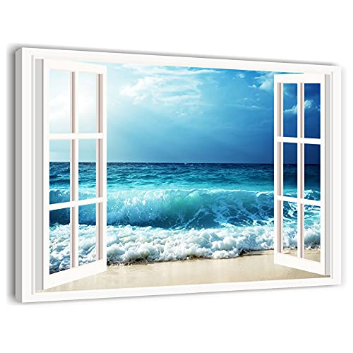 Quadro moderno con paesaggio marino su tela, prodotto in Italia e fornito con certificato di lavorazione artigianale Quadri L&C ITALIA