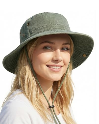 Image of Zylioo XXL Boonie Sun Hat for Big Heads, Washed Wide Floppy Brim Hiking Hat with Chin Strap, Cooling Safari Fishing Hat