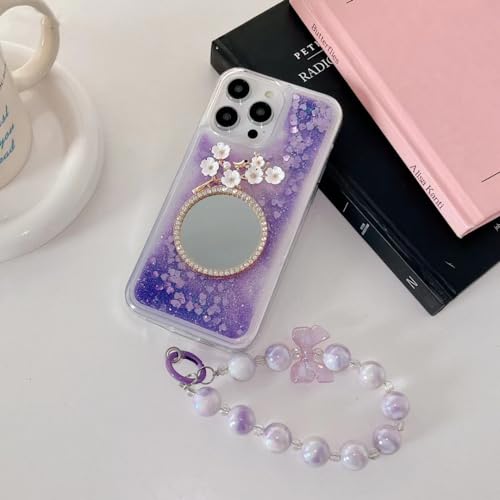 Coque iPhone 14 Pro Max antichoc avec chaîne de poignet et miroir pour éviter les chutes
