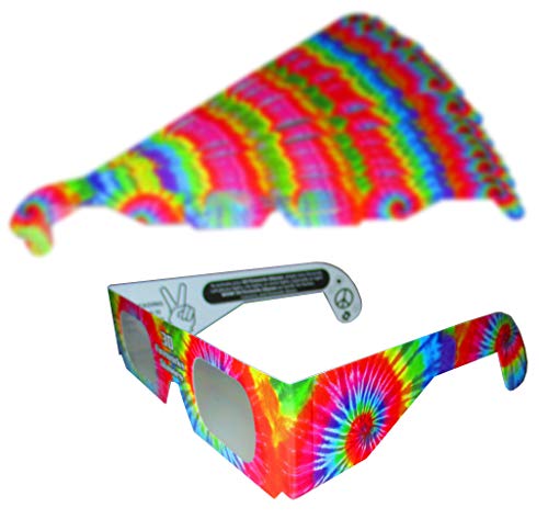 Rob's Super Happy Fun Store Fireworks Diffraction Glasses - 50 Paper Fireworks Diffraction Glasses (Trippy Tie-Dye Frames) + 1 Hearts Effect Bonus (Plain White Frame)