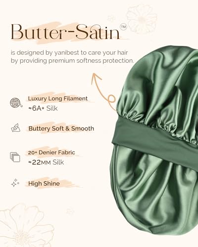 YANIBEST Silk Bonnet for Sleeping Women, Double Layer Hair Satin Bonnets with Elastic Band, Sleep Cap Curly Natural Hair3