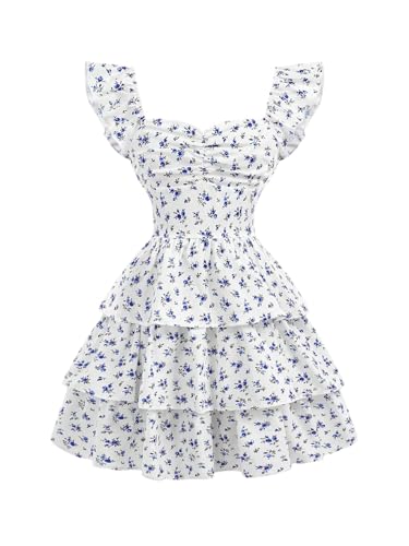 Verdusa Girl's Boho Floral Tiered Layered Dresses Ruffle Cap Sleeve Summer Vacation Flowy Dress3