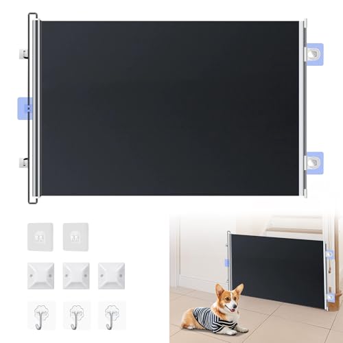 Türgitter Hunde Treppengitter Hund,50 * 125cm Hundegitter Wohnung,Treppenschutzgitter Ausziehbar für Schlafzimmer Balkon Küche,Türschutzgitter Ausziehbar,Kratzfest Titansilberfarbenes Gewebe