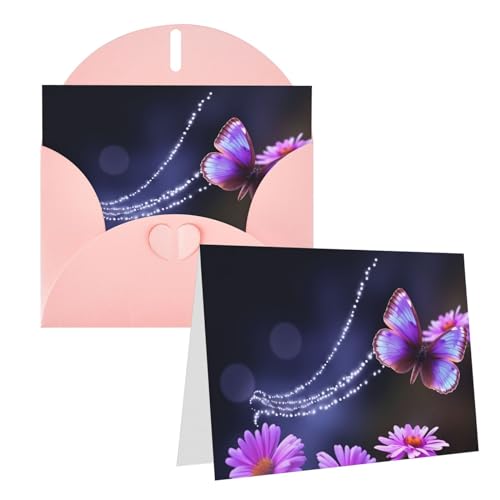 FHEDVBN ラブリーパープルバタフライグリーティングカードセット ブランクカード 4x6インチ バースデーカード ウェディングカード お見舞いカード サンキューカード 封筒付きメモカード あらゆる機会に