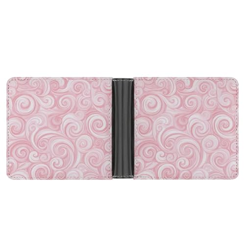 Pink And White Swirls Soft PU Leather Bifold Wallet, Coin Purse Credit Pass Case, Durable Card-Holder Slim Billfold for Men Woman Money Storage3
