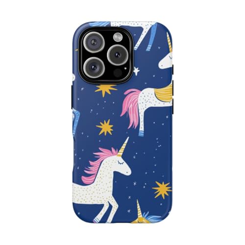 Coque licornes pour iPhone 16 Pro bleu rigide mate en voyage