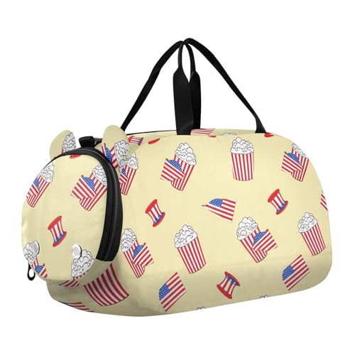 Independence Day Duffle Bag for Girl, Sports Duffle Gym Bags with Shoe Compartment, Personalized Overnight Bag Travel Weekender for Kids