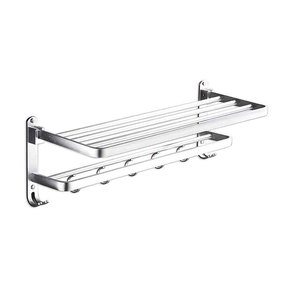 Space Aluminium Handtuchregal Doppelt Faltbarer Handtuchhalter Handtuchhalter mit Haken für Badezimmer Hotel Küche Wand Silber/50cm